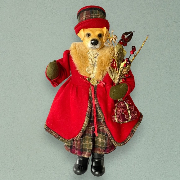 20” Elegantly Dressed Holiday Ceramic Dog Figurine Golden Retriever Yellow Lab - Picture 2 of 13